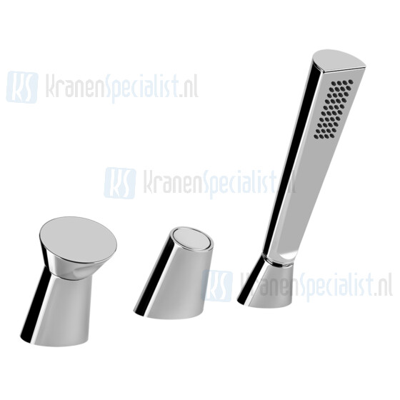 Gessi Cono 3-gats badrandcombinatie met omstel 1/2 aansluiting en 150 m uittrekbare handdouche. Te gebruiken met vuller via overloop. Zwart Artikelnummer 45043.299