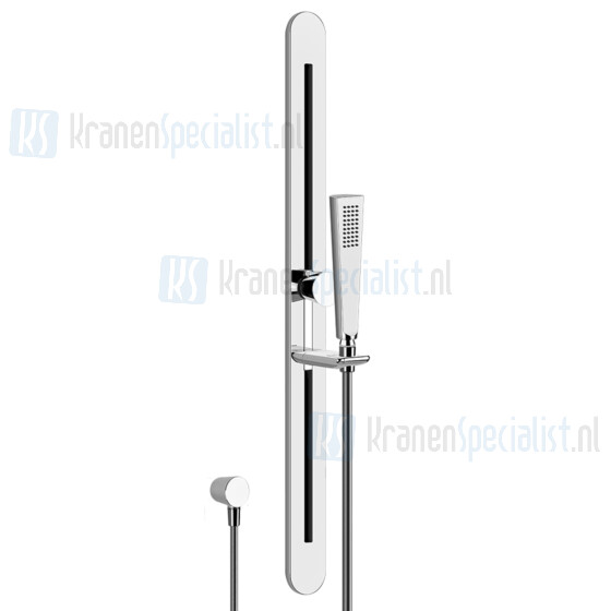 Gessi Cono Glijstangset met doucheslang 150 cm handdouche met antikalk en wandaansluitbocht 1/2. Zwart Metaal Geborsteld Artikelnummer 45144.707