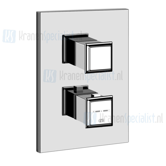 Gessi Eleganza Afbouwdeel voor inbouw 2-weg bad/douche thermostaatkraan 1/2 met 1/2 uitgangen filters en keramische schijven. Chroom Artikelnummer 46234.031