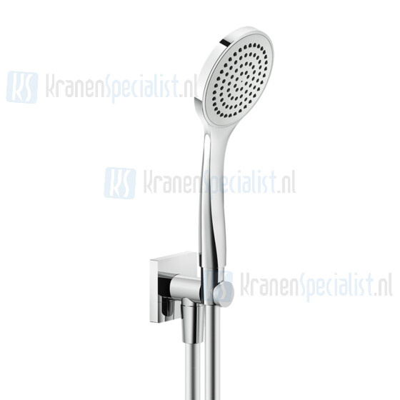 Gessi Emporio Shower Slangaansluitknie 1/2 met vaste wandhouder doucheslang 150 cm en handdouche met antikalksysteem compleet. Zwart Artikelnummer 47323.299