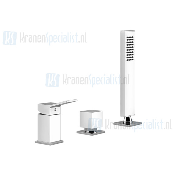 Gessi Rettangolo K Driegats badrandcombinatie 1/2 met omstel doucheslang 150 cm en uittrekbare handdouche met antikalk zonder uitloop (inbouw- en Zwart Metaal Geborsteld Artikelnummer 53043.707