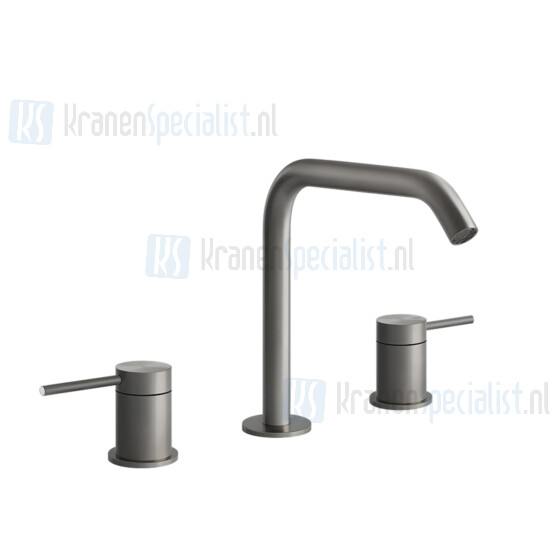 Gessi Flessa Eengreeps wastafelmengkraan 1-gats verhoogd model met 3/8 aansluitslangen zonder waste uitloop 213 mm lang. Geborsteld Koper Artikelnummer 54012.708