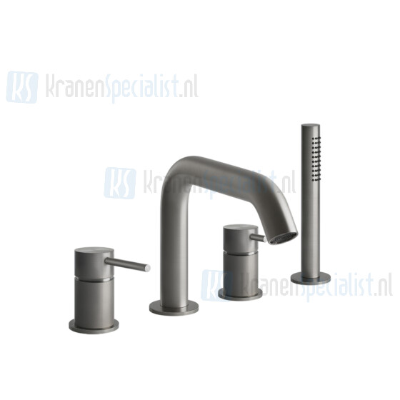 Gessi Bagno Gessi 316 Viergats badrandcombinatie 1/2 met omstel doucheslang 150 cm en uittrekbare handdouche met antikalk. Toepasbaar met badvulover Geborsteld Koper Artikelnummer 54037.708