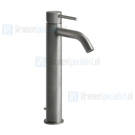 Gessi Cesello Eengreeps wastafelmengkraan 1-gats verhoogd model met 3/8 aansluitslangen en waste 1 1/4. Warm Geborsteld Staal Artikelnummer 54404.726