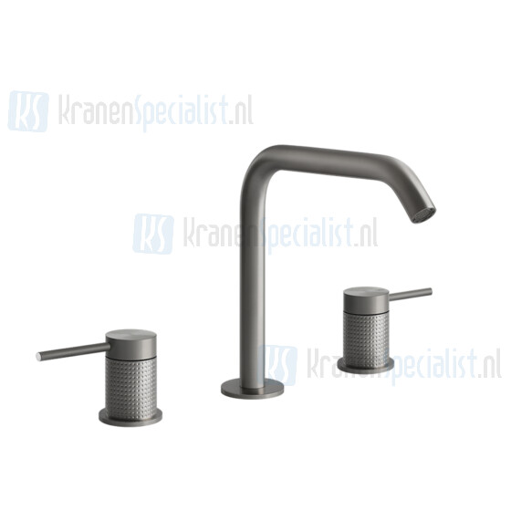 Gessi Cesello Eengreeps wastafelmengkraan 1-gats verhoogd model met 3/8 aansluitslangen zonder waste uitloop 213 mm lang. Warm Geborsteld Staal Artikelnummer 54412.726