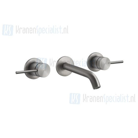 Gessi Cesello Uitloop staand bladmontage hoog 158 mm lengte 144 mm toepasbaar met aparte eengreeps bediening voor blad- of wandmontage (i.c.m. Geborsteld Staal Artikelnummer 54492.239