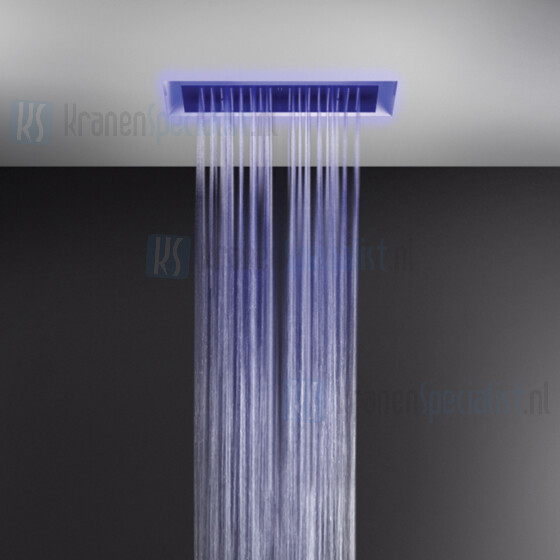 Gessi Afilo Ingebouwd multifunctioneel systeem van 300x500 met RAINFALL / WATERFALL / MIST-functie en chromotherapie-effect voor vals-plafondmontage. Elektronische onderdelen meegeleverd met waterdichte afstandsbediening en haak. Te matchen met 12V-v