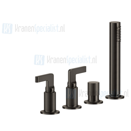 Gessi Inciso Viergats badrandcombinatie 1/2 met omstel doucheslang 150 cm en uittrekbare handdouche met antikalk. Toepasbaar met badvulover Finox Artikelnummer 58043.149