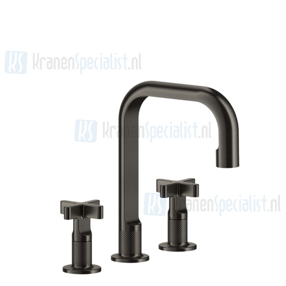 Gessi Inciso 3-gats wastafelmengkraan met uitloop 1 1/4 pop-up waste en 3/8 aansluitslangen. Finox Artikelnummer 58113.149