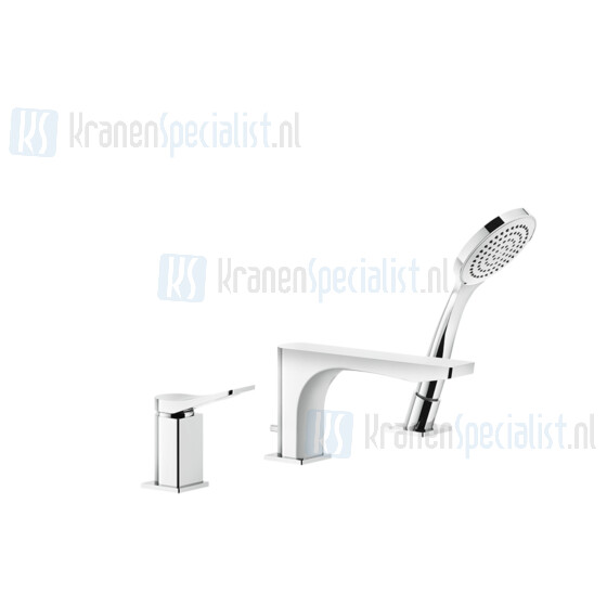 Gessi Rilievo Driegats badrandcombinatie 1/2 met haakse uitloop doucheslang 150 cm en uittrekbare handdouche met antikalk (inbouw- en afbouw Zwart Artikelnummer 59037.299