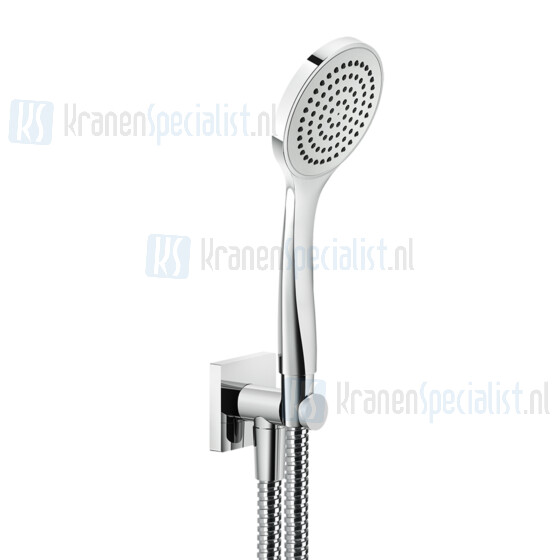 Gessi Rilievo Slangaansluitknie 1/2 met vaste wandhouder doucheslang 150 cm en handdouche met antikalksysteem compleet. Finox Artikelnummer 59123.149