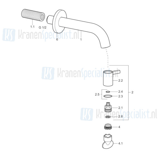 Hansa onderdelen NOVA 1/2" tapkraan wandmontage 50868101