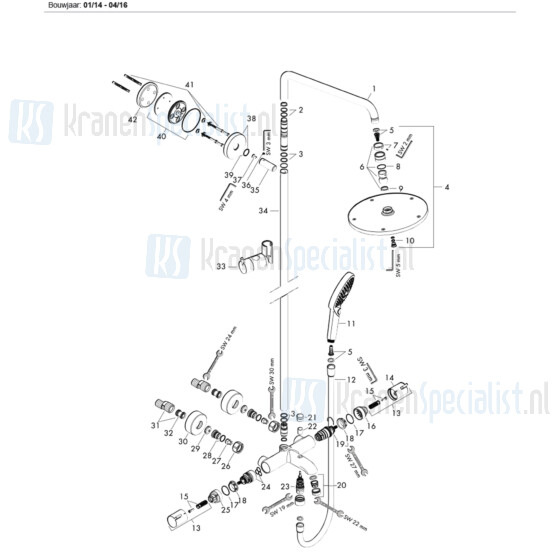 HansGrohe onderdelen Douchesysteem Raindance S 240 bad showerpipe chroom 27117000-01-14-04-16