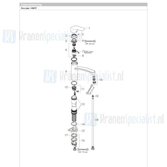 HansGrohe onderdelen Keukenmengkranen Focus-E M41 ééngreeps keukenmengkraan 160 31806000-04-17