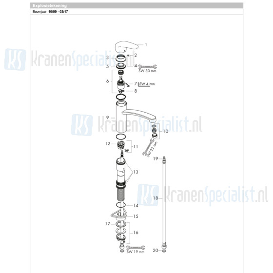 HansGrohe onderdelen Keukenmengkranen Focus-E M41 ééngreeps keukenmengkraan 160 31806000-10-09-03-17