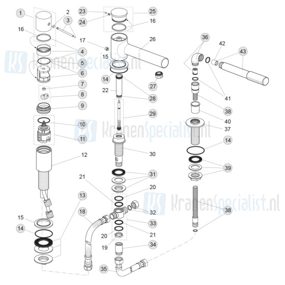 Jado onderdelen Joy 1-greeps 3-gats badrandcombinatie met uitloop (> 05/2014)  H4554AA