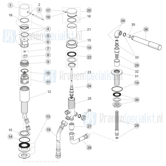 Jado onderdelen Joy 1-greeps badkraan 3-gats tbv badvulcombi (> 05/2014)  H4555AA