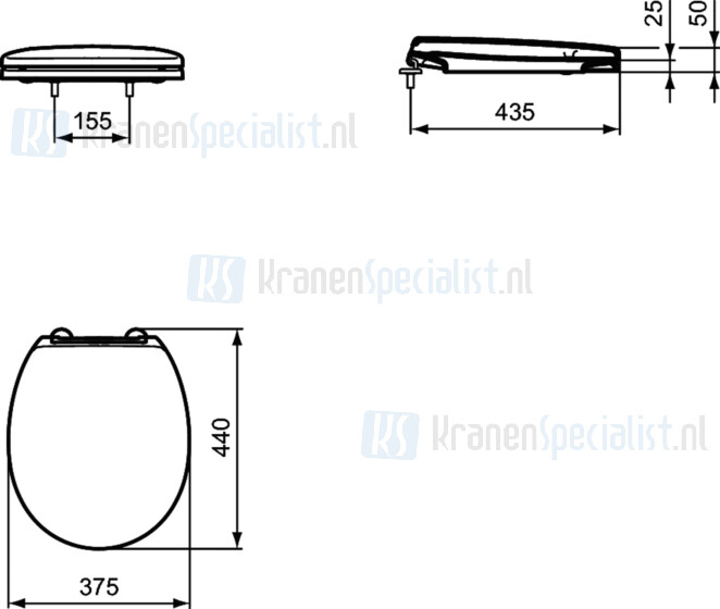 Ideal Standard Contour 21 Closet Zitting & Deksel Voor Wandcloset Met Speciaal Spoelsysteem 53 En 70 Cm Artikelnummer S406536