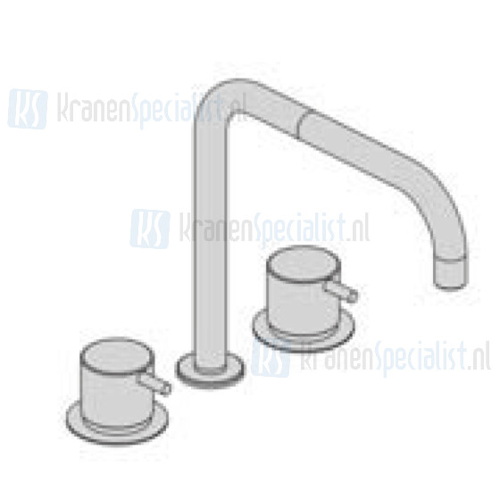 Vola Duoknop keukenkraann 3-gats met dubbeldraaibare uitloop 090 Geborsteld Chroom Artikelnummer KV4+20