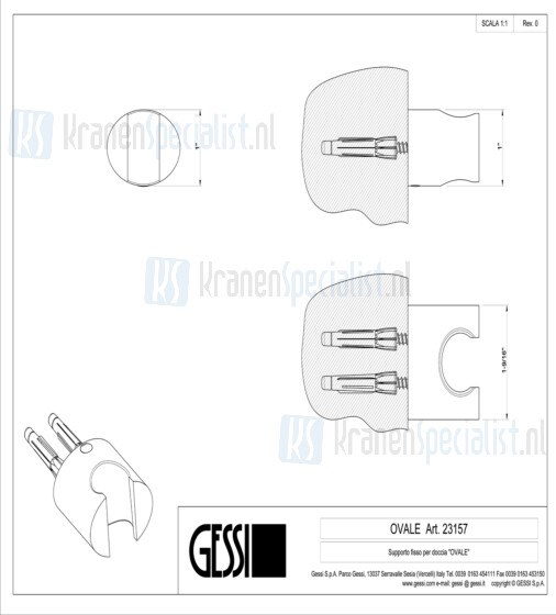 Gessi Ovale Bagno Wanddouchehouder vast. Chroom Artikelnummer 23157.031