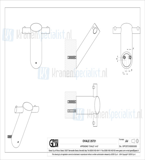 Gessi Ovale Accessorieses Kleding-/handdoekhaak dubbel wandmontage. Finox Artikelnummer 25721.149