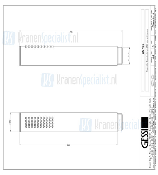 Gessi  Handdouche los 1/2 met antikalk. Chroom Artikelnummer 29783.031