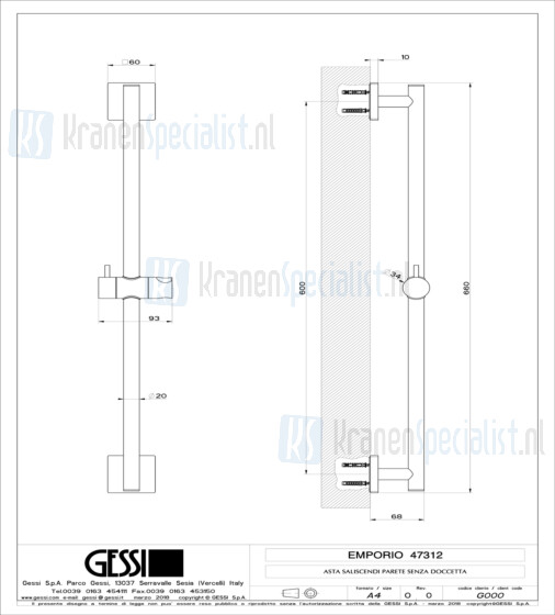 Gessi Emporio Shower Glijstangset. Finox Artikelnummer 47312.149