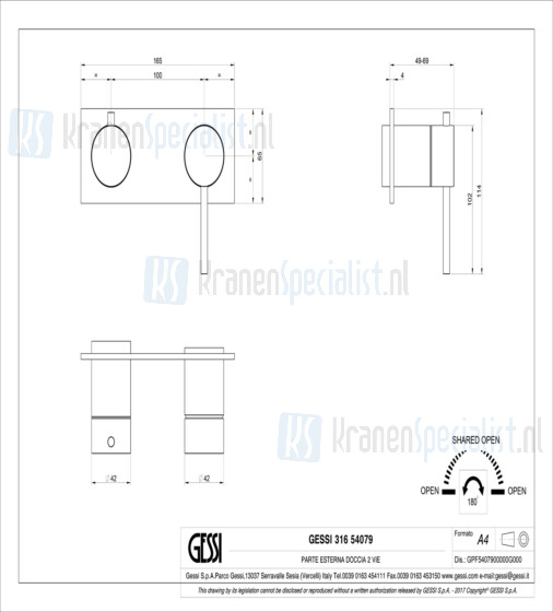 Gessi Bagno Gessi 316 Afbouwdel voor eengreeps inbouw bad/douchemengkraan 1/2 zonder uitloop met omstel zonder uitloop. 35 mm cartouche. Warm Geborsteld Staal Artikelnummer 54079.726